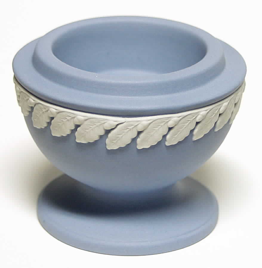 Cream Color on Lavender (Pale Blue) Jasperware Hurricane Votive, No Globe by Wedgwood-1