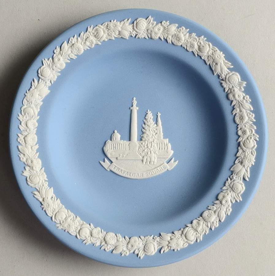 Cream Color on Lavender (Pale Blue) Jasperware Round Landmark Tray by Wedgwood-1