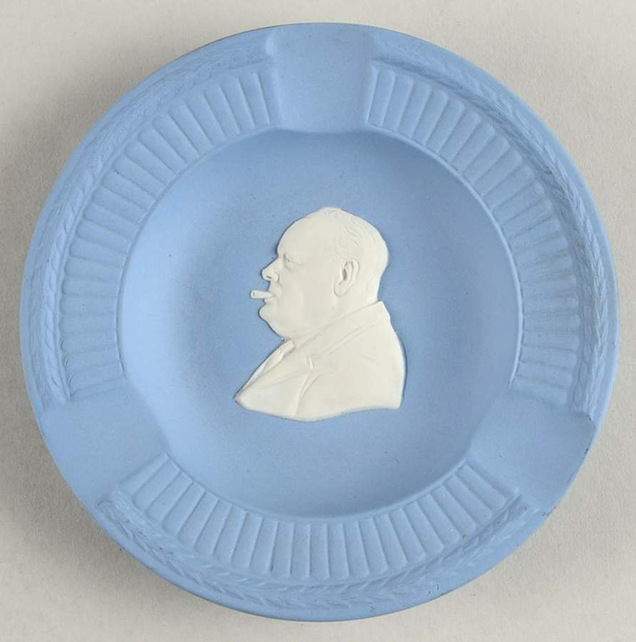 Cream Color on Lavender (Pale Blue) Jasperware 3 Slot Round Fluted Ashtray by Wedgwood-1