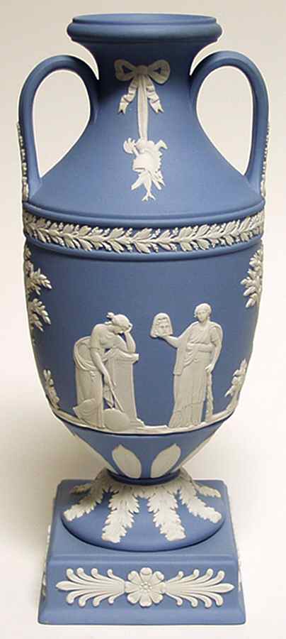 Cream Color on Lavender (Pale Blue) Jasperware Vase-Trophy by Wedgwood-1