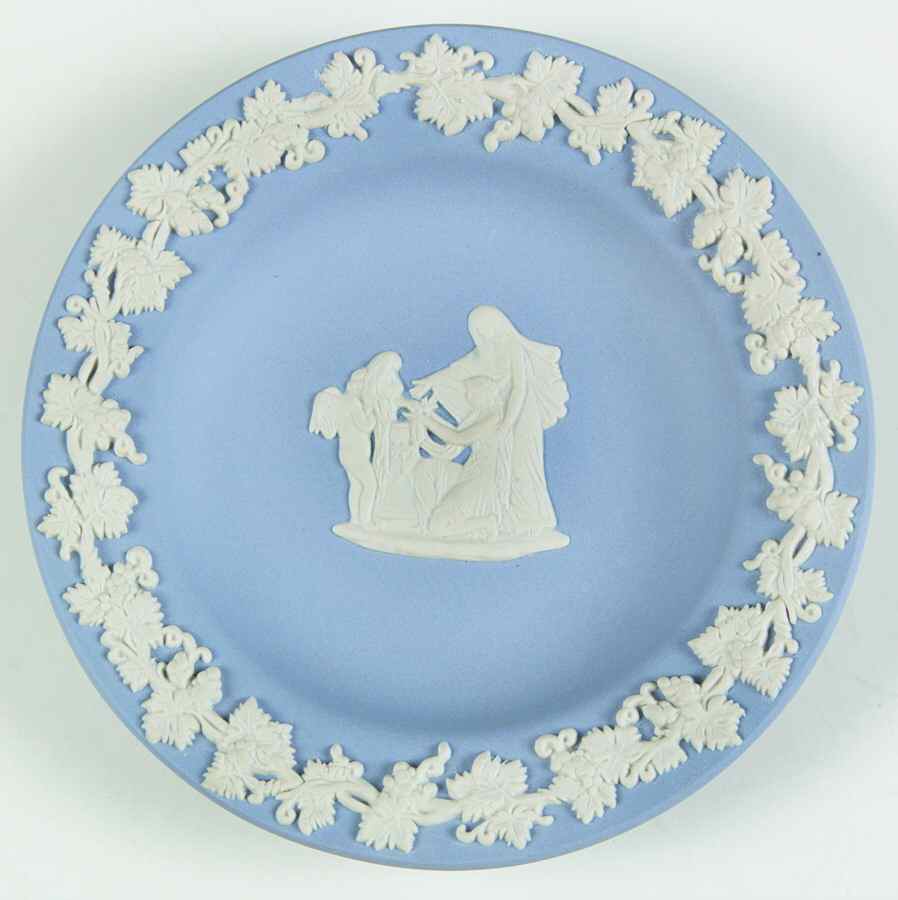 Cream Color on Lavender (Pale Blue) Jasperware 4" Round Tray by Wedgwood-1