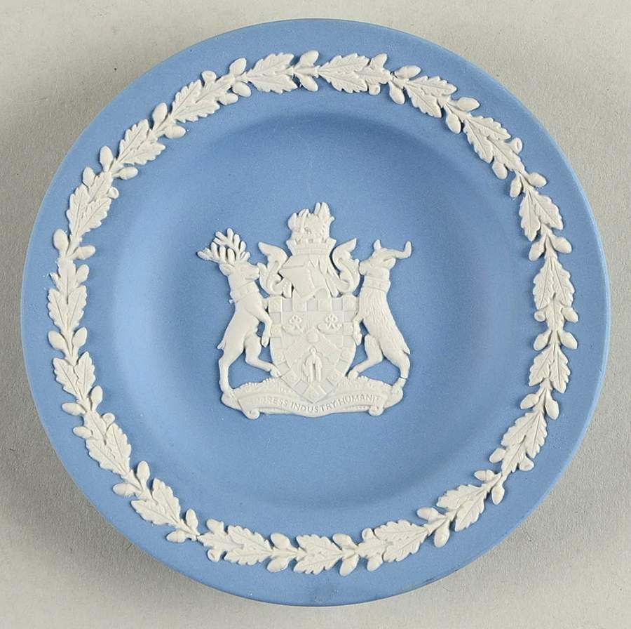 Cream Color on Lavender (Pale Blue) Jasperware 4" Round Tray by Wedgwood-1
