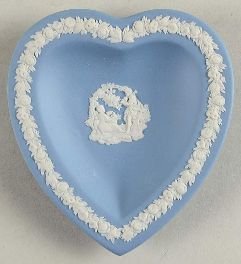 Cream Color on Lavender (Pale Blue) Jasperware Small Heart Shape Ashtray by Wedgwood-1