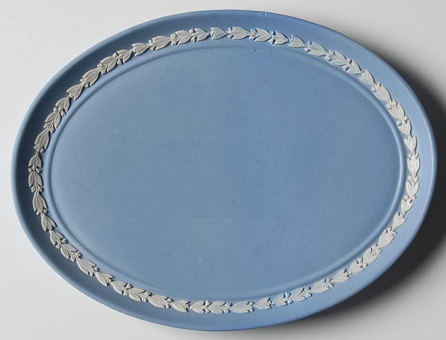 Cream Color on Lavender (Pale Blue) Jasperware 6" Oval Tray by Wedgwood-1