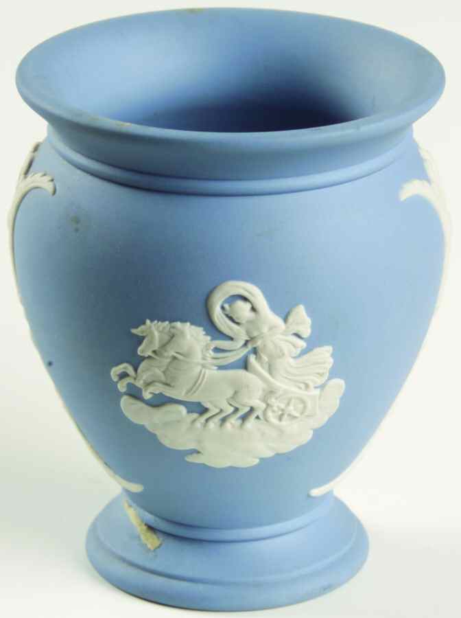 Cream Color on Lavender (Pale Blue) Jasperware Garden Posey Pot by Wedgwood-1
