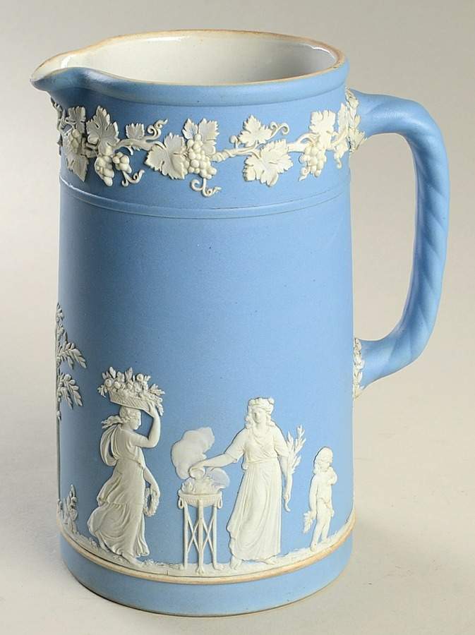 Cream Color on Lavender (Pale Blue) Jasperware 7" Large Trojan Jug by Wedgwood-1