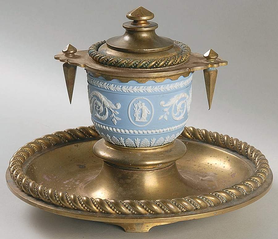 Cream Color on Lavender (Pale Blue) Jasperware Underplate for Ink Pot by Wedgwood-1