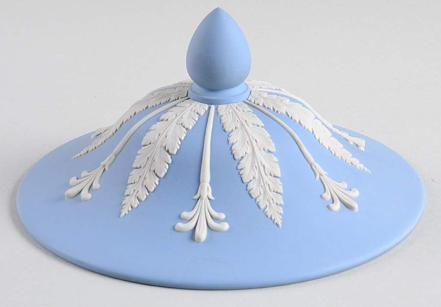 Cream Color on Lavender (Pale Blue) Jasperware Lid for Vase/Urn by Wedgwood-1