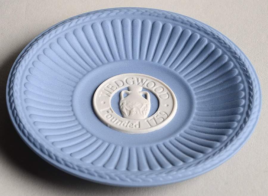 Cream Color on Lavender (Pale Blue) Jasperware Round Fluted Compotier by Wedgwood-1