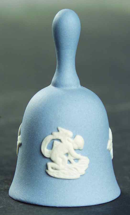 Cream Color on Lavender (Pale Blue) Jasperware Miniature Bell by Wedgwood-1