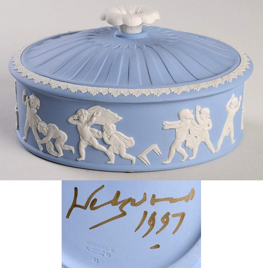 Cream Color on Lavender (Pale Blue) Jasperware Cupid Covered Box by Wedgwood-1