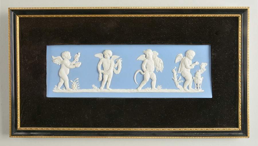 Cream Color on Lavender (Pale Blue) Jasperware Framed Plaque by Wedgwood-1