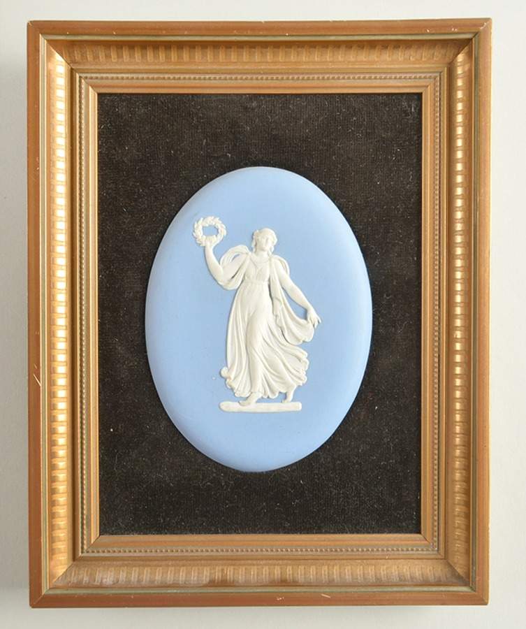 Cream Color on Lavender (Pale Blue) Jasperware Framed Plaque by Wedgwood-1