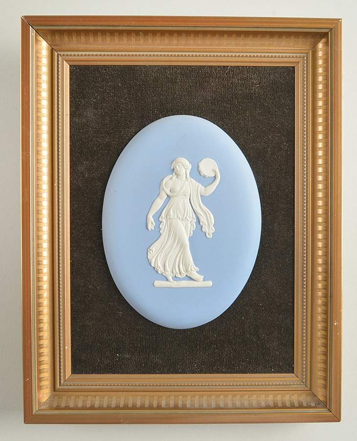 Cream Color on Lavender (Pale Blue) Jasperware Framed Plaque by Wedgwood-1