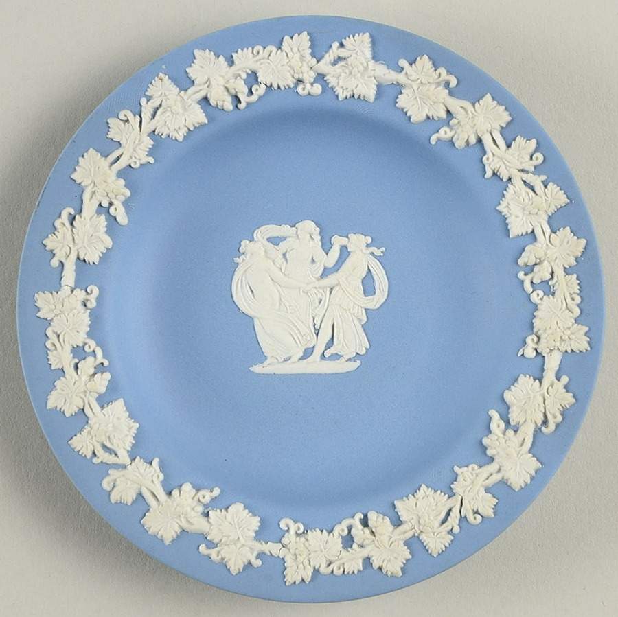 Cream Color on Lavender (Pale Blue) Jasperware 4" Round Tray by Wedgwood-1