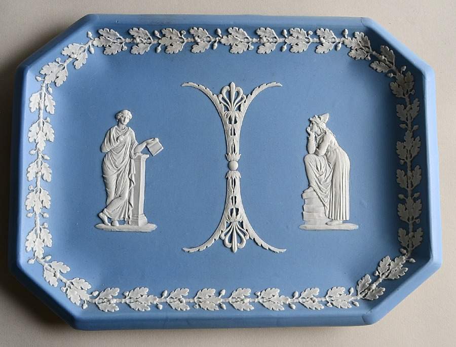 Cream Color on Lavender (Pale Blue) Jasperware 10" Comb Tray by Wedgwood-1