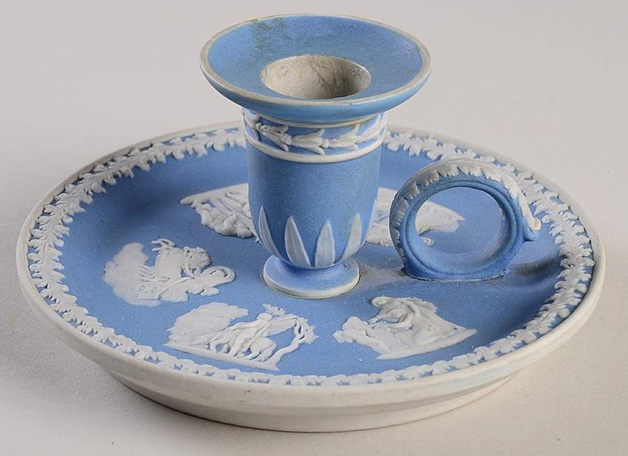 Cream Color on Lavender (Pale Blue) Jasperware Candleholder by Wedgwood-1