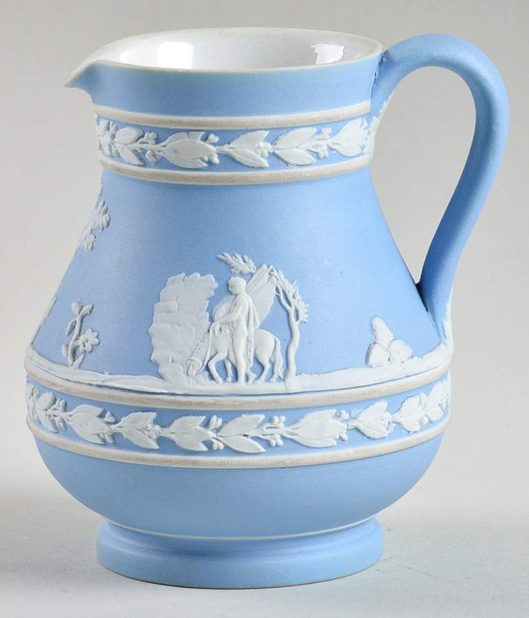 Cream Color on Lavender (Pale Blue) Jasperware 3" Etruscan Jug by Wedgwood-1