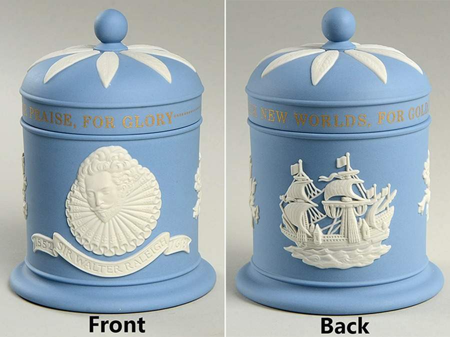 Cream Color on Lavender (Pale Blue) Jasperware Olympus Jar & Lid by Wedgwood-1