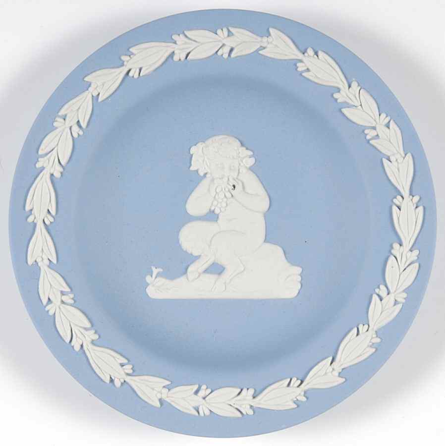Cream Color on Lavender (Pale Blue) Jasperware 4" Round Tray by Wedgwood-1