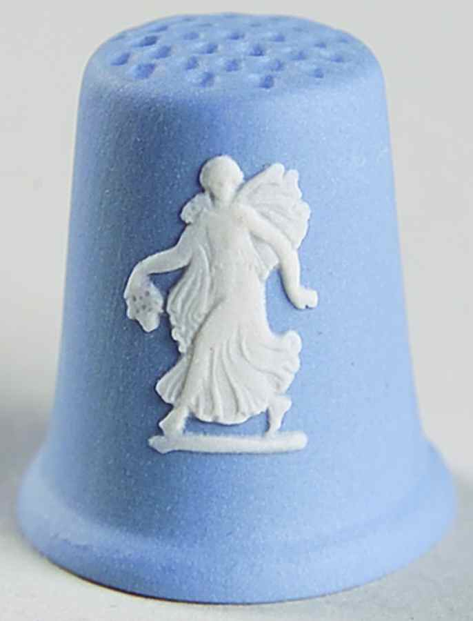 Cream Color on Lavender (Pale Blue) Jasperware Thimble by Wedgwood-1