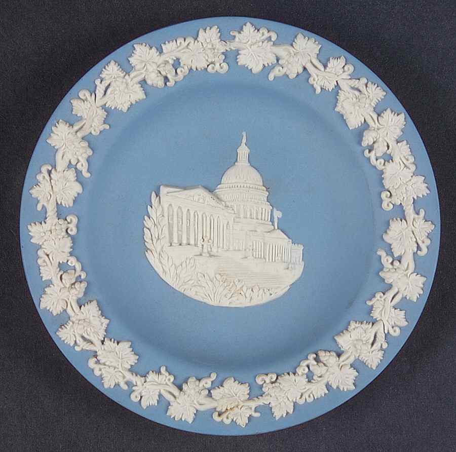 Cream Color on Lavender (Pale Blue) Jasperware Round Landmark Tray by Wedgwood-1