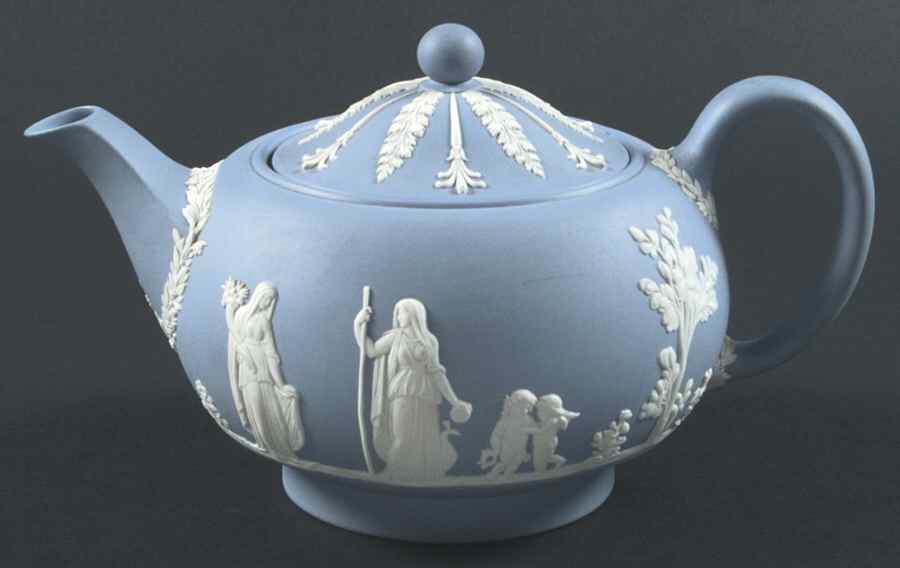 Cream Color on Lavender (Pale Blue) Jasperware Teapot & Lid by Wedgwood-1