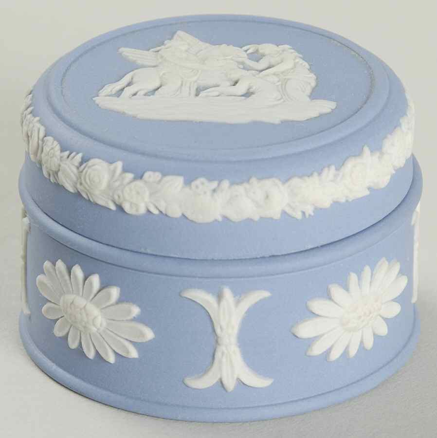 Cream Color on Lavender (Pale Blue) Jasperware Miniature Round Box by Wedgwood-1