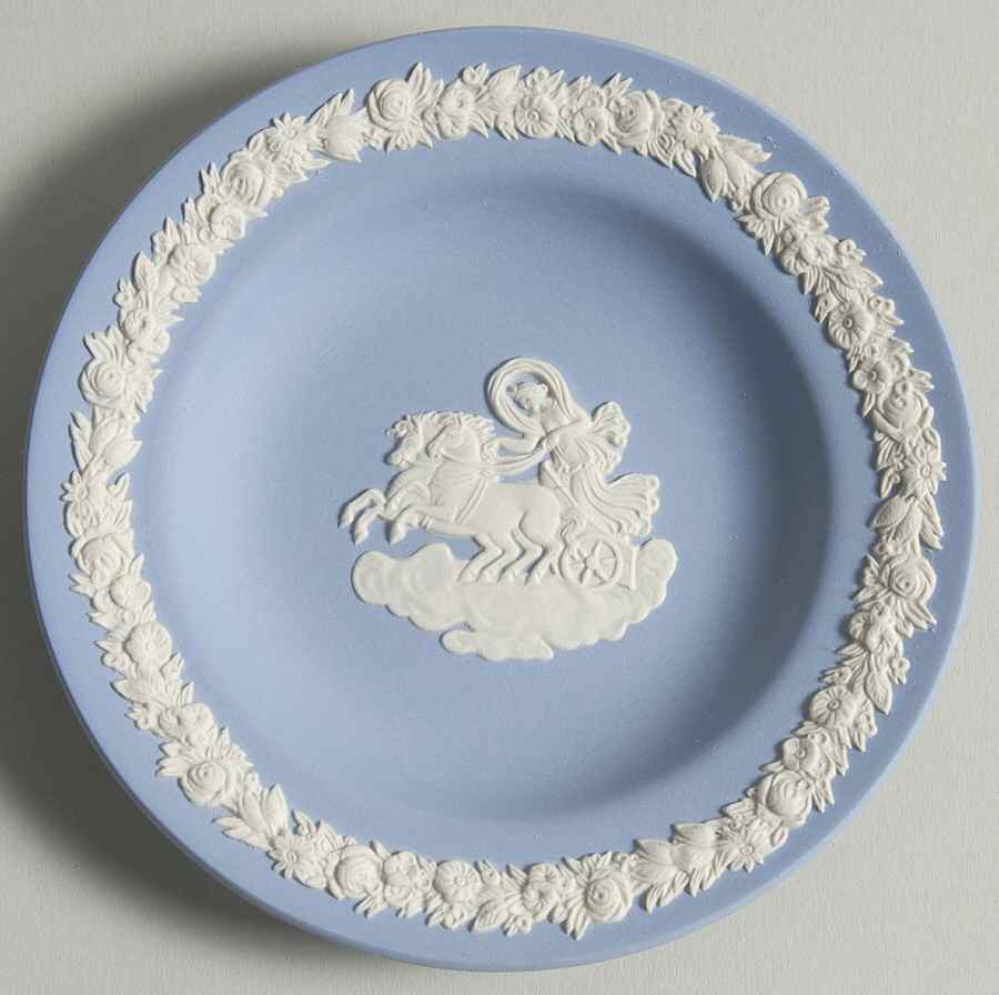 Cream Color on Lavender (Pale Blue) Jasperware 4" Round Tray by Wedgwood-1