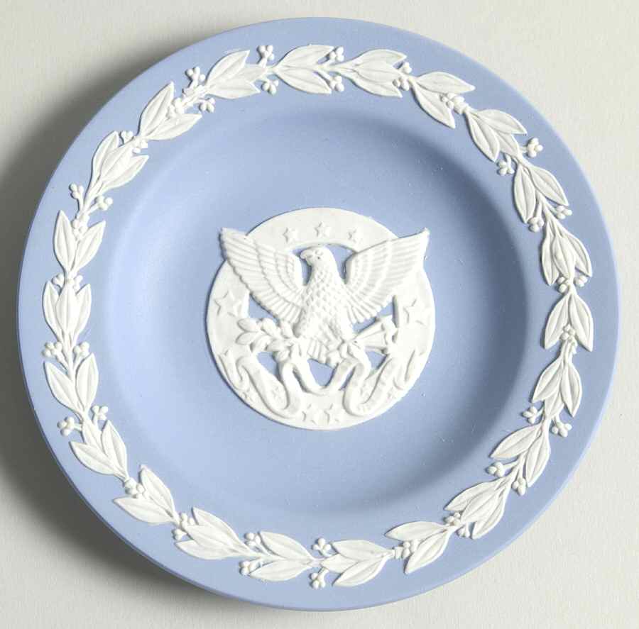 Cream Color on Lavender (Pale Blue) Jasperware 4" Round Tray by Wedgwood-1