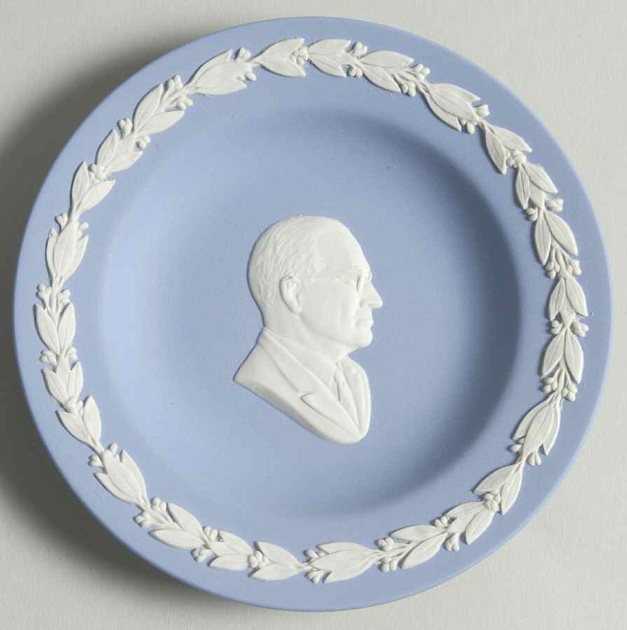 Cream Color on Lavender (Pale Blue) Jasperware Round Personality Tray by Wedgwood-1
