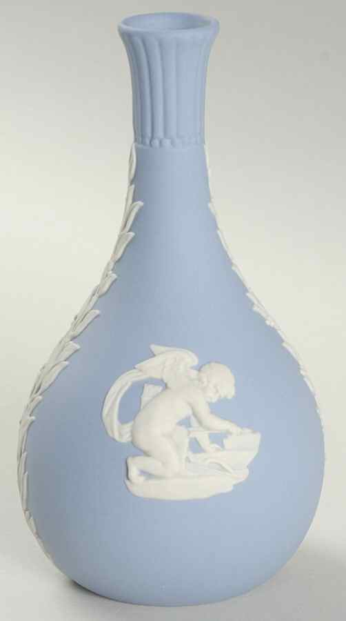 Cream Color on Lavender (Pale Blue) Jasperware Seasons Bud Vase by Wedgwood-1