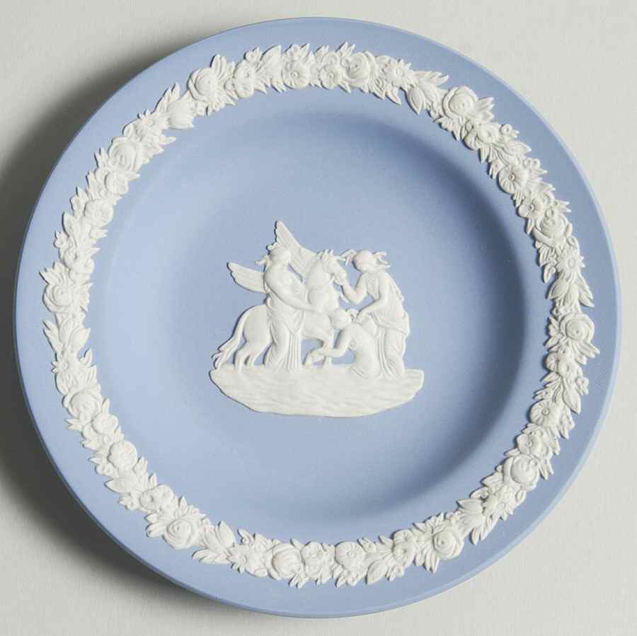 Cream Color on Lavender (Pale Blue) Jasperware 4" Round Tray by Wedgwood-1