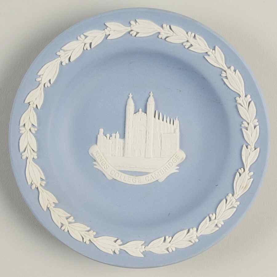 Cream Color on Lavender (Pale Blue) Jasperware 4" Round Tray by Wedgwood-1
