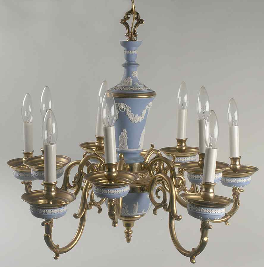 Cream Color on Lavender (Pale Blue) Jasperware 10 Light Chandelier by Wedgwood-1