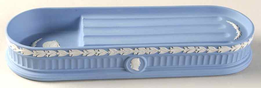 Cream Color on Lavender (Pale Blue) Jasperware Pen Tray by Wedgwood-1