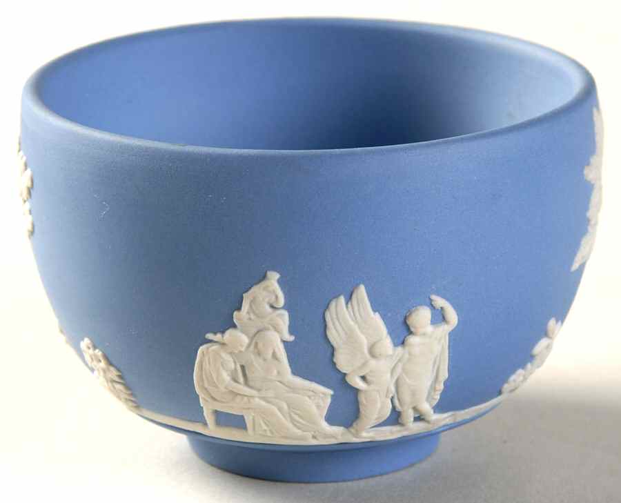 Cream Color on Lavender (Pale Blue) Jasperware Mini Open Sugar Bowl by Wedgwood-1