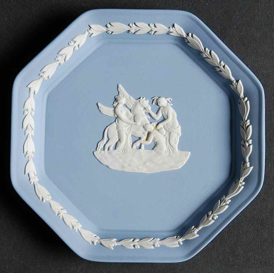 Cream Color on Lavender (Pale Blue) Jasperware 4" Octagonal Tray by Wedgwood-1
