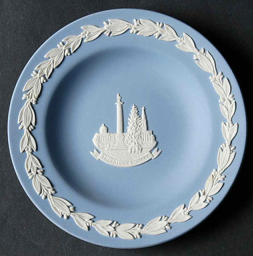 Cream Color on Lavender (Pale Blue) Jasperware 4" Round Tray by Wedgwood-1
