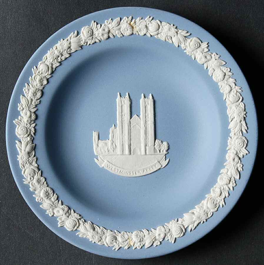 Cream Color on Lavender (Pale Blue) Jasperware 4" Round Tray by Wedgwood-1