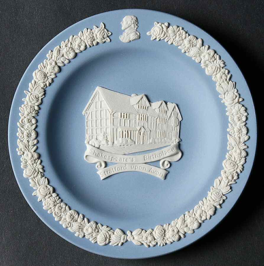 Cream Color on Lavender (Pale Blue) Jasperware 4" Round Tray by Wedgwood-1