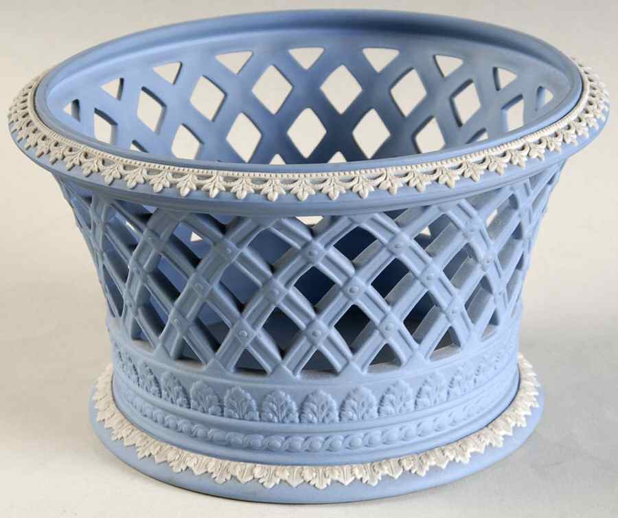 Cream Color on Lavender (Pale Blue) Jasperware 6'' Pierced Round Bowl by Wedgwood-1