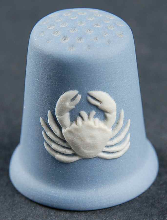 Cream Color on Lavender (Pale Blue) Jasperware Thimble by Wedgwood-1