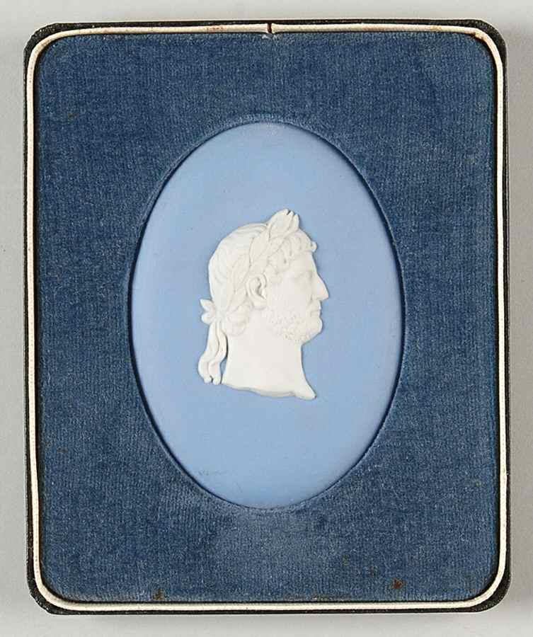 Cream Color on Lavender (Pale Blue) Jasperware Small Plaque with Felt Frame by Wedgwood-1