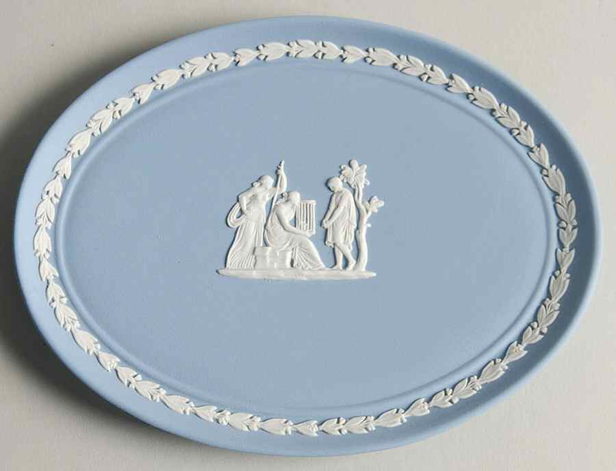Cream Color on Lavender (Pale Blue) Jasperware 6" Oval Tray by Wedgwood-1