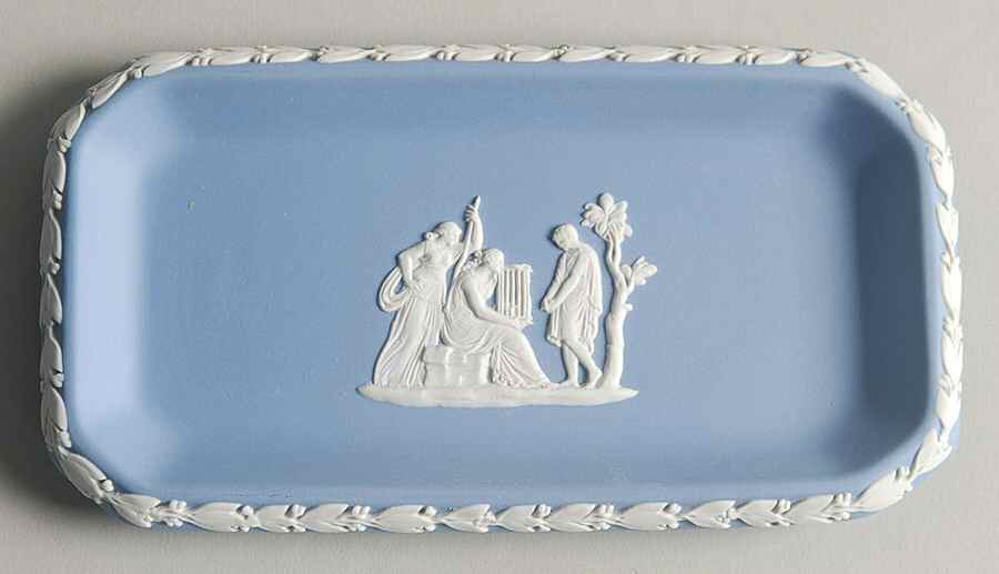Cream Color on Lavender (Pale Blue) Jasperware 6" Oblong Tray by Wedgwood-1