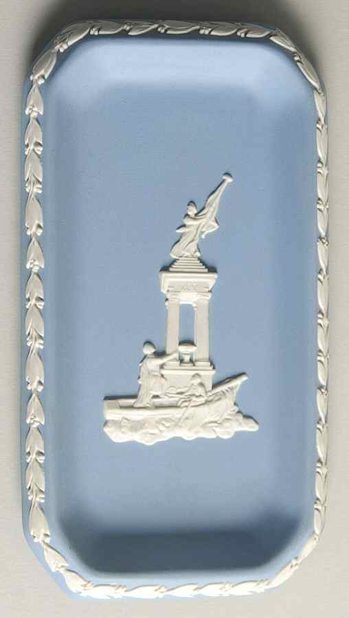 Cream Color on Lavender (Pale Blue) Jasperware 6" Oblong Tray by Wedgwood-1