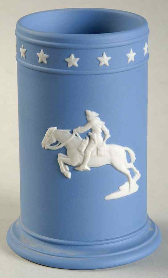 Cream Color on Lavender (Pale Blue) Jasperware 4" Spill Vase by Wedgwood-1