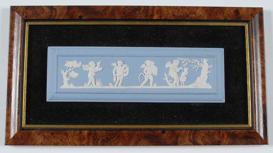 Cream Color on Lavender (Pale Blue) Jasperware Framed Plaque by Wedgwood-1