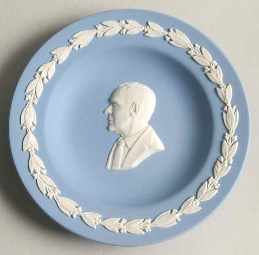 Cream Color on Lavender (Pale Blue) Jasperware Round Personality Tray by Wedgwood-1